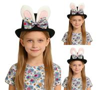 Kids Easter Bonnet Hat Bunny Ears Top Hat with Plush Rabbit Ears and Bow Deluxe Fancy Dress Headwear Unisex One Size Festive Rabbit Costume Hats for Photo Shoots and Themed Dance Events