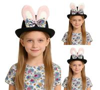 Kids Easter Bonnet Hat Bunny Ears Top Hat with Plush Rabbit Ears and Bow Deluxe Fancy Dress Headwear Unisex One Size Festive Rabbit Costume Hats for Photo Shoots and Themed Dance Events