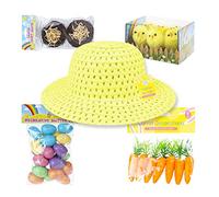 Kids Easter Bonnet Kit | Easter Bonnet Set Make Your Own Easter Bonnet Hat | Easter Eggs Chicks Carrots Craft Nests with Bonnet Hat | 32Pcs | Easter Bonnet Decoration Craft Supplies (Yellow)