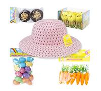 Kids Easter Bonnet Kit | Easter Bonnet Set Make Your Own Easter Bonnet Hat | Easter Eggs Chicks Carrots Craft Nests with Bonnet Hat | 32Pcs | Easter Bonnet Decoration Craft Supplies (Pink)