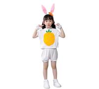 Kids Easter Bunny Costume Set 3-12 Years, White Rabbit Cosplay Outfit with Carrot Print, Sparkly Ears Headband And Gloves, Animal Fancy Dress for Boys Girls, Easter Egg Hunt, School Play, Party