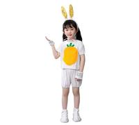 Kids Easter Bunny Costume Set 3-12 Years, White Rabbit Cosplay Outfit with Carrot Print, Sparkly Ears Headband And Gloves, Animal Fancy Dress for Boys Girls, Easter Egg Hunt, School Play, Party