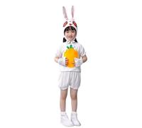 Kids Easter Bunny Costume Set 3-12 Years, White Rabbit Cosplay Outfit with Carrot Print, Sparkly Ears Headband And Gloves, Animal Fancy Dress for Boys Girls, Easter Egg Hunt, School Play, Party