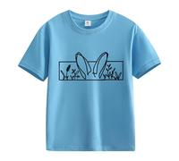 Kids Easter Shirt Boys Girls Happy Easter Bunny Rabbit Graphic Tees Cute Toddler Short Sleeve Tops Crewneck Funny Baby Clothes (Light Blue, 8-9 Years)