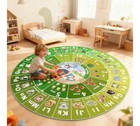 Kids Educational Area Rug for Playroom,Round ABC Alphabet Animals Fruits & Seasons Learning Rug,Non-Slip Soft Toddler Play Mat for Nursery Bedroom Classroom Kids Room Decor Washable Carpet 72x72''