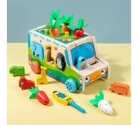 "Kids' Educational Farm Orchard Toy Car with Building Blocks and Pull Carrot Puzzle"