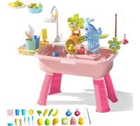 Kids Electric Fishing Pond Water Table, Electric Play Sink with Pump and Running Waters, Water Play Table for Kids with Removable Table,Emovable Legs, 180° Rotating for Indoor/Outdoor Use (Pink,B)