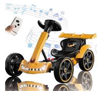 Kids electric Foldable go-kart w/drift function,12V Battery Powered Cars for Kids w/Remote Control,Pedal Go-Karts with Adjustable Seat & Music/Lights,Ride On Toy for Indoor Outdoor,Yellow