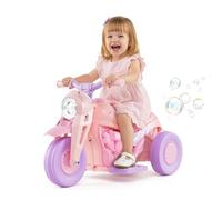 Kids Electric Motorbike, 6V Ride On Motorcycle with Automatic Bubble Function Headlight Music Foot Pedal, 3 Anti-Skip Wheels Vehicle for Boys Girls Ages 3+ (Pink+Purple)