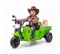 Kids Electric Motorcycle Ride-on ToyLED Lights Music Horn Dump Truck Storage Trailer for Ages 3-8 12V 3-Wheel Battery Powered Trike Green