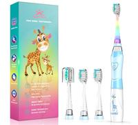 Kids Electric Toothbrush 3-5-6-12, Toddler Toothbrush Girls Electric Toothbrush with Timer Rainbow LED Light Up Sonic Battery Powered Junior Childrens Electric Toothbrush (Blue Giraffe)