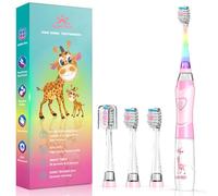 Kids Electric Toothbrush 3-5-6-12, Toddler Toothbrush Girls Electric Toothbrush with Timer Rainbow LED Light Up Sonic Battery Powered Junior Childrens Electric Toothbrush (Pink Giraffe)