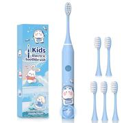 Kids Electric Toothbrush 3-5-6-12, Toddler Toothbrush Girls Electric Toothbrush with Timer Sonic Battery Powered Junior Childrens Tooth Brush (Blue)