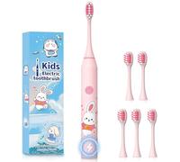 Kids Electric Toothbrush 3-5-6-12, Toddler Toothbrush Girls Electric Toothbrush with Timer Sonic Battery Powered Junior Childrens Tooth Brush (Pink)