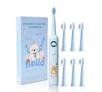 Kids Electric Toothbrush, Sonic Rechargeable Toothbrush with 6 Replacement Heads, Soft Bristle, IPX7 Waterproof, LED Display, Oral Care for Toddlers & Children Aged 2-12 Years (Blue)