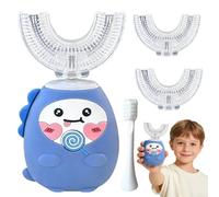 Kids Electric Toothbrush U Shaped, 360°Kids Ultrasonic Toothbrushes with 2 Replacement Heads, 3 Speeds & IPX7 Waterproof, Dinosaur U Shaped Toothbrush for Age 2-12 (Blue)