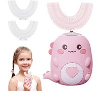 Kids Electric Toothbrush U Shaped with 2 Replaceable Soft Silicone Brush Head, Rechargeable 360° Whole Mouth Cleaning Brush, Dinosaur Toothbrush for Children 2-12 Years (Pink, 2~6 Years Old)