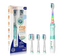 Kids Electric Toothbrush with 2 Minute Timer 30 Seconds Reminder and 4 Replacement BurshHeads,Color Led Lights,24,000 Vibrations Battery Powerd Toothbrush for Ages 4-12 Years (Green, One Size)