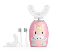 Kids Electric Toothbrush with U Shaped Brush Head, 360 Degree Automatic Teeth Clean with 4 Soft Head,Timer,2 Modes,IPX7 Waterproof,Pink