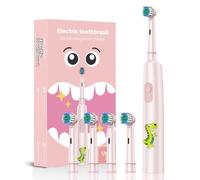 Kids Electric Toothbrushes 6-12, Rechargeable rotational Baby Electric Toothbrush 3-5 with Timer, 3 Modes lPX7 Waterproof Fun & Easy Cleaning with 4 Soft Bristles rotational Brush Head (Pink)