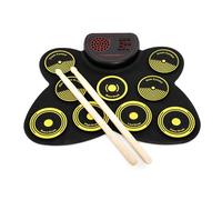 Kids Electronic Drum Set Portable with Sticks Pedals Rechargeable Roll-up Kit for Comprehensive Practice Yellow