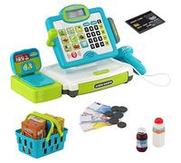 Kids Electronic Toy Cash Register Age 3+ with Scanner, Lights & Sounds, Shopping Basket Supermarket Till Play Money & Lots of Play Food