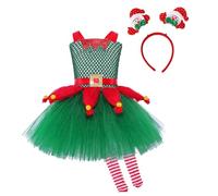 Kids Elf Costumes Xmas Elf Outfit - Santa'S Helper Costume Kids Girls Christmas Ballet Dance Performance Costume Shiny Santa Leotard Tutu Dress For 2-10Y Girls Christmas Tree Carnival & Parties