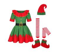 Kids Elf Santa's Little Helper Christmas Fancy Dress Party Costume Cosplay Christmas Costume 5PC Holiday Outfits Funny Fancy Elves Costumes for Kids