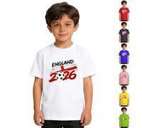 Kids England 2026 Football Short Sleeve T-Shirt, Casual Crew Neck Soft Cotton Tee, Breathable Comfortable Sports Top for Boys, World Cup Themed Daily Wear