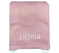 Kids Essentials Baby Boy Girl Personalised Cable Knit Pom Blanket Sherpa Thick (Rose Gold), 75 x 90cm