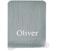 Kids Essentials Baby Boy Girl Personalised Cable Knit Pom Pom Blanket Sherpa Thick Blanket (Sage Green), 75 x 90cm