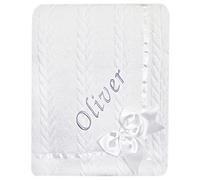 Kids Essentials Baby Boy Girl Personalised Knitted Bow Blanket Blue Pink White Grey (White Bow)
