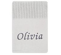 Kids Essentials Baby Girl Boy Personalised Cellular Blanket Embroidered Name Grey Pink Blue (Grey - Cell Blanket)