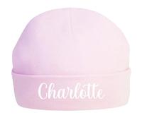 Kids Essentials Personalised Baby Girl Boy Newborn Hat Beanie Cotton Pink Blue White