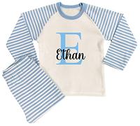 Kids Essentials Personalised Boys Name Pyjamas Boys Initials Printed Nightwear (Blue Stripe, 2-3 Years)