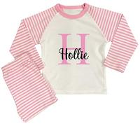 Kids Essentials Personalised Girls Name Pyjamas Girls Initials Printed Nightwear (Pink Stripe, 7-8 Years)