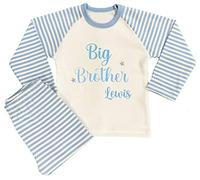 Kids Essentials Personalised Matching Little Big Sister Brother Pyjamas Sibling PJs (Big Brother Blue Stripe, 6-12 Months)