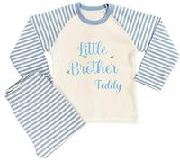Kids Essentials Personalised Matching Little Big Sister Brother Pyjamas Sibling PJs (Little Brother Blue Stripe, 6-12 Months)