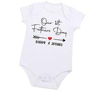 Kids Essentials Personalised Our First Fathers Day Baby Girl Boy Vest Bodysuit (Script, 3-6 Months)