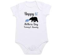 Kids Essentials Personalised Our First Mothers Day Baby Girl Boy Vest Bodysuit (Blue Bear, 9-12 Months)