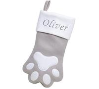 Kids Essentials Personalised Pet Christmas Stocking Xmas Dog Cat Animal Stocking (Grey Paw), 40cm x 25cm