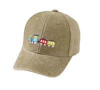 Kids Excavator Dinosaur Baseball Cap - Adjustable Children's Denim Sun Hat with Embroidery for Boys Girls Age 2-8, Vintage Style (A1-Khaki)
