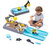 Kids Excavator Sandbox with Cover, Construction Sandbox Set with Beach Toys & Dump Truck, Outdoor Educational Play Set for Toddlers Ages 3-12