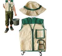 Kids Explorer Costume Kit,B-ug Hunt-er Vest & Safari Hat, Outdoor Adventure Dress Up Set For Camping, Role Play & Nature Education