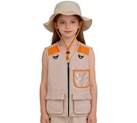 Kids Explorer Costume Set - Outdoor Explorer Kit 140g, Washable Safari Costume Apparel | Cargo Vest And Hat Sets, Junior Discovery Outfit For Outdoors Hiking Fishing Camping Nature Trekking Backyard