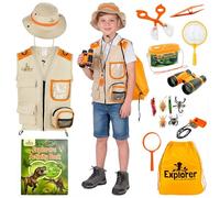 Kids Explorer Kit with Activity Book, Bug Hunting Kits for Children with Safari Vest, Zoo Keeper Hat & Kids Binoculars, Dress Up Toy for Nature & Insect Lovers Ages 3-7 (Orange with Activity Book)