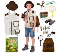 Kids Explorer Kit with Activity Book, Bug Hunting Kits for Children with Safari Vest, Zoo Keeper Hat & Kids Binoculars, Dress Up Toy for Nature & Insect Lovers Ages 3-7 (Brown with Activity Book)