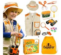 Kids Explorer Kit with Activity Book, Bug Hunting Kits for Children with Safari Vest, Zoo Keeper Hat & Kids Binoculars, Dress Up Toy for Nature & Insect Lovers Ages 3-7 (Orange)