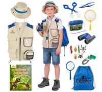 Kids Explorer Kit with Activity Book, Bug Hunting Kits for Children with Safari Vest, Zoo Keeper Hat & Kids Binoculars, Dress Up Toy for Nature & Insect Lovers Ages 3-7 (Blue with Activity Book)