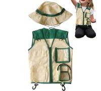 Kids Explorer Vest and Hat - Children Pretend Play Costume | Kids Camping Vest and Hat for Hiking Zoo Beach Picnic Backyard Garden Safari Jungle Exploration